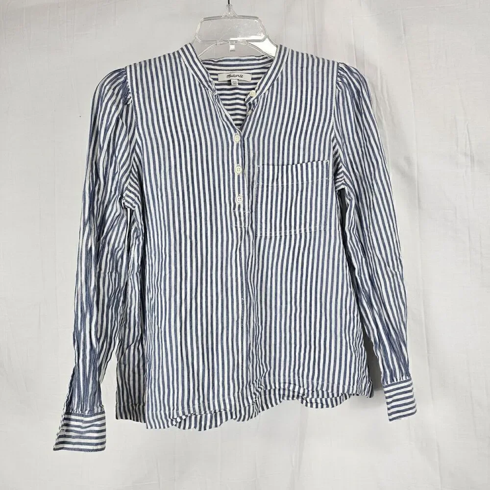 Madewell | Puff-Sleeve Popover Shirt in Railroad Stripe Size XXS